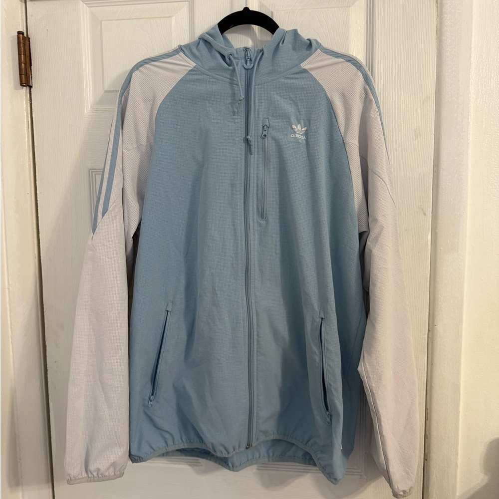 Adidas Men's Light Blue and White Windbreaker